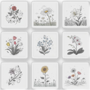 Beautiful Flourish Flowers Drawing Lots 9 Sheet