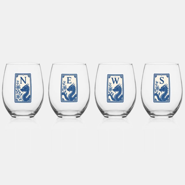Beautiful Flow Blue Style Mahjong Wine Glasses (Front)