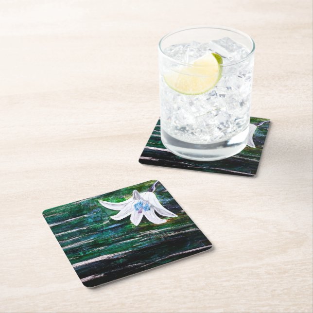 Beautiful Flower Abstract Modern Square Paper Coaster (Insitu)
