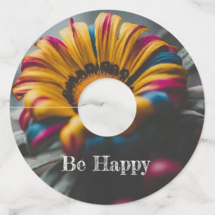 Beautiful Flower and Be Happy Wine Glass Tag