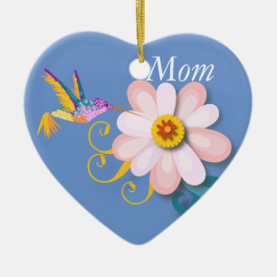 Beautiful flower and Humming bird Mother's Day Ceramic Tree Decoration