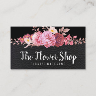 Beautiful Flower Arrangement Leather Texture Business Card