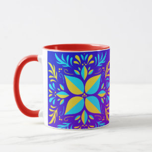 Beautiful Flower art in yellow and blue colours Mug