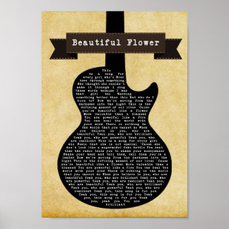 Beautiful Flower Black Guitar Song Lyric Print
