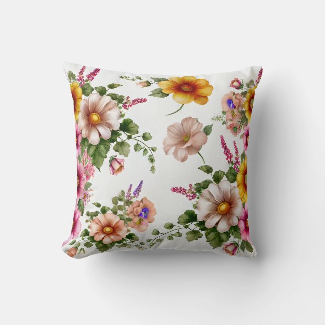 Beautiful Flower Design Throw Pillow (Front)