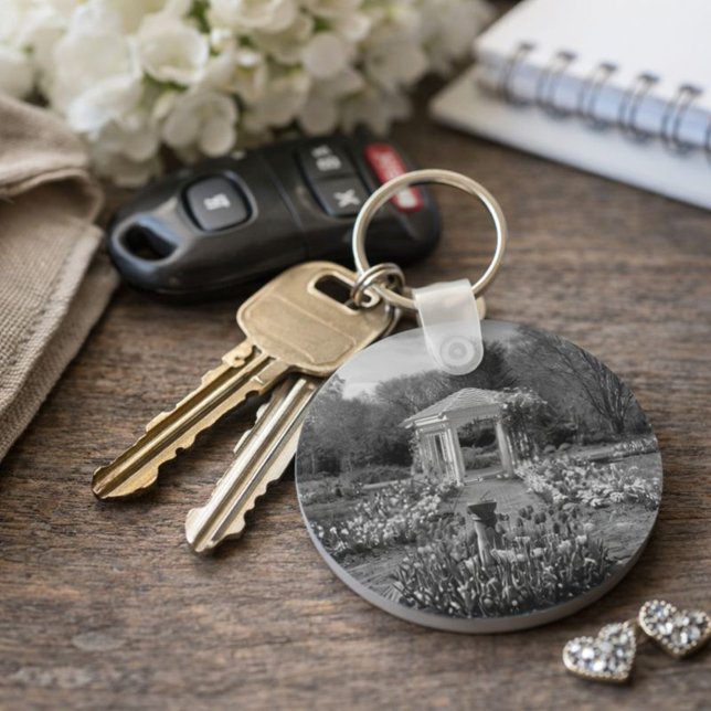 Beautiful Flower Garden in Black and White Key Ring (Creator Uploaded)