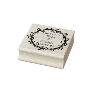 Beautiful flower wreath Save The Date Rubber Stamp