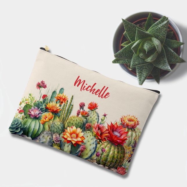 Beautiful Flowering Cacti With Name Large Accessory Pouch (Creator Uploaded)