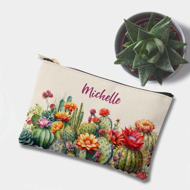 Beautiful Flowering Cacti With Name Small Accessory Pouch (Creator Uploaded)