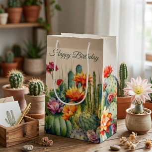 Beautiful Flowering Cacti With Text Small Gift Bag