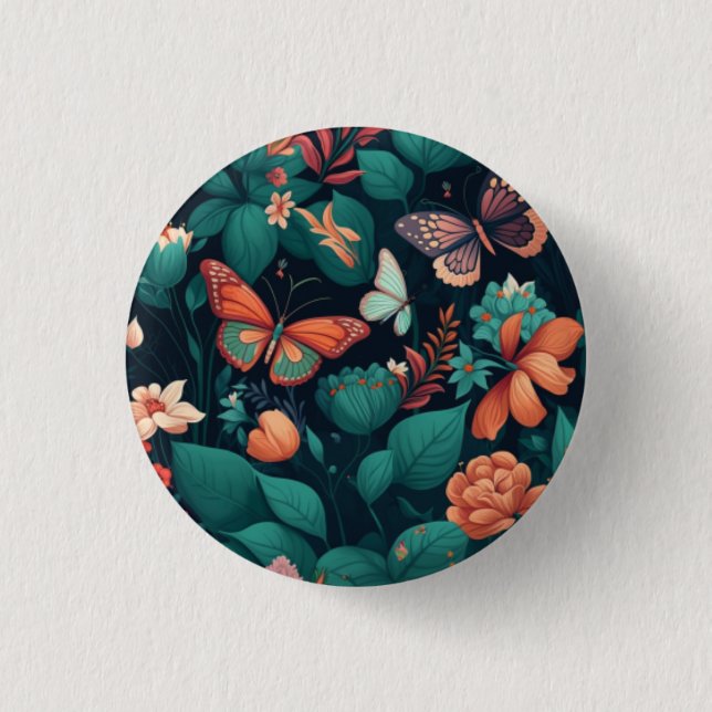 Beautiful flowers and butterflies in the jungle 3 cm round badge (Front)
