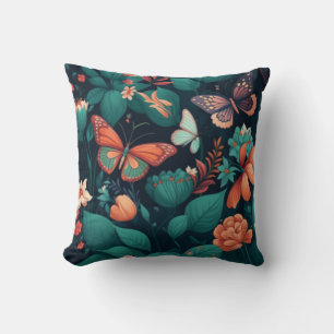 Beautiful flowers and butterflies in the jungle cushion