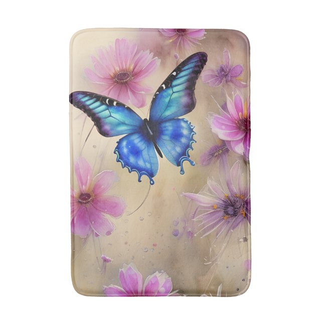 Beautiful Flowers and Butterfly Bath Mat (Front Vertical)