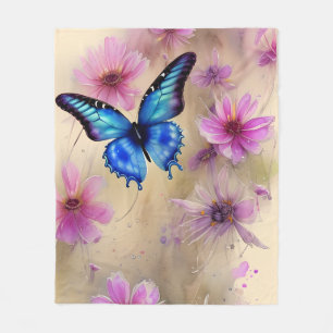 Beautiful Flowers and Butterfly Fleece Blanket
