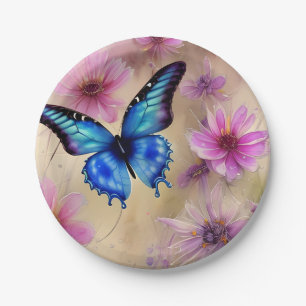 Beautiful Flowers and Butterfly  Paper Plate
