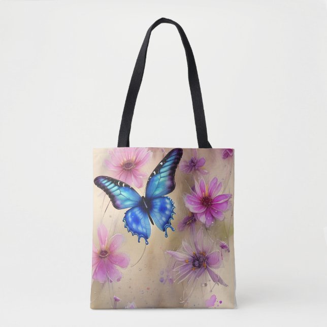 Beautiful Flowers and Butterfly Tote Bag (Front)
