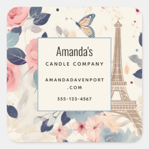Beautiful Flowers and Eiffel Tower Paris Business Square Sticker