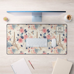 Beautiful Flowers and Eiffel Tower Paris Desk Mat