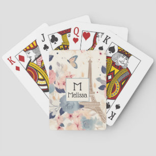 Beautiful Flowers and Eiffel Tower Paris Monogram Playing Cards