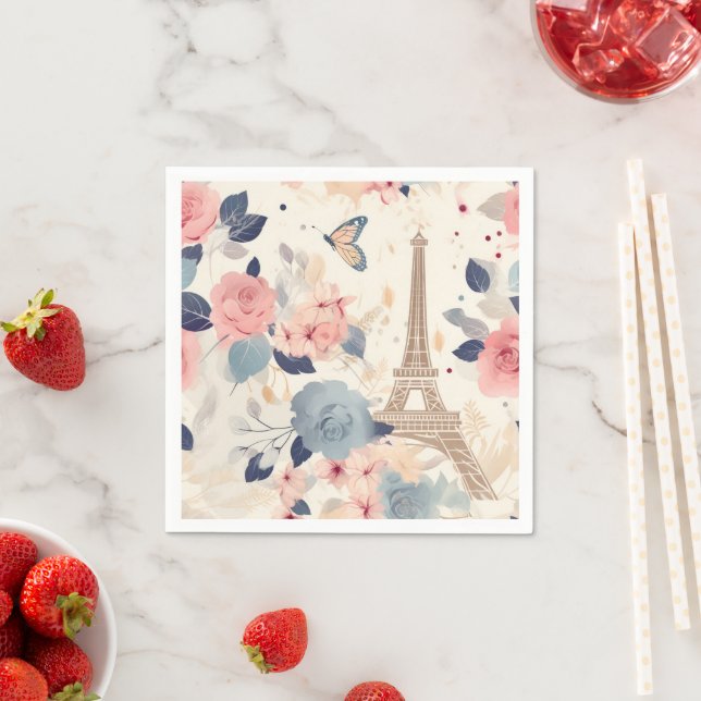 Beautiful Flowers and Eiffel Tower Paris Napkin (Insitu)
