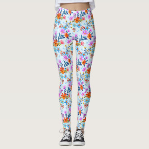 Beautiful Flowers And Leaves Pattern  Leggings