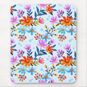 Beautiful Flowers And Leaves Pattern Mouse Pad