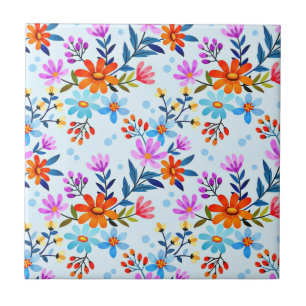 Beautiful Flowers And Leaves Pattern Tile