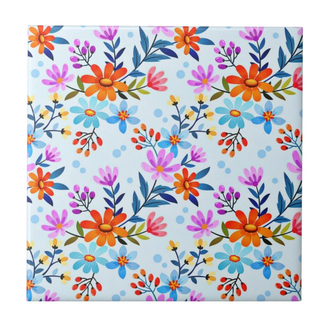 Beautiful Flowers And Leaves Pattern  Tile (Front)