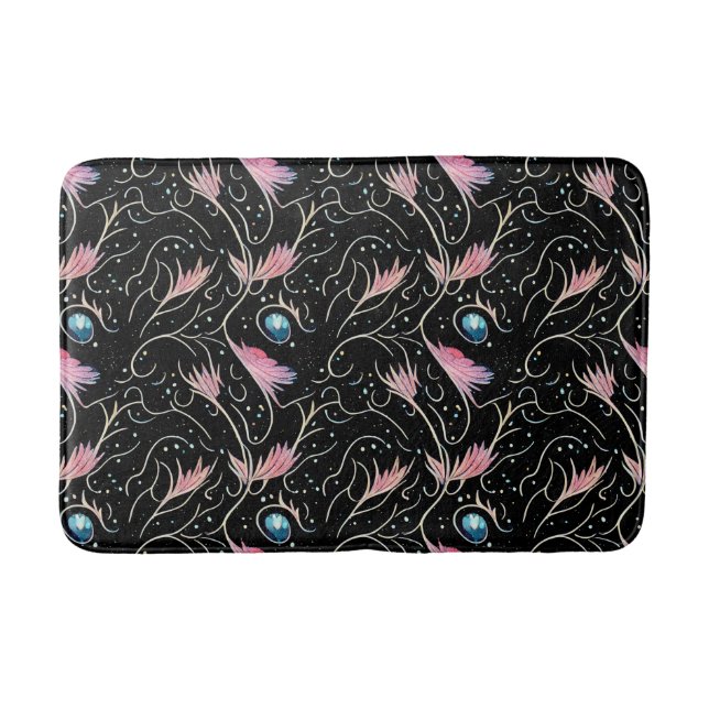 Beautiful Flowers and Swirls Pattern Bath Mat (Front)