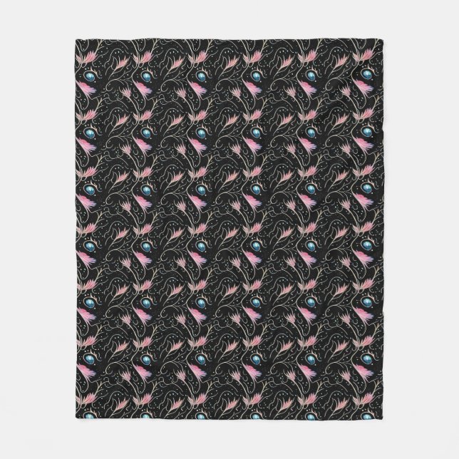 Beautiful Flowers and Swirls Pattern Fleece Blanket (Front)