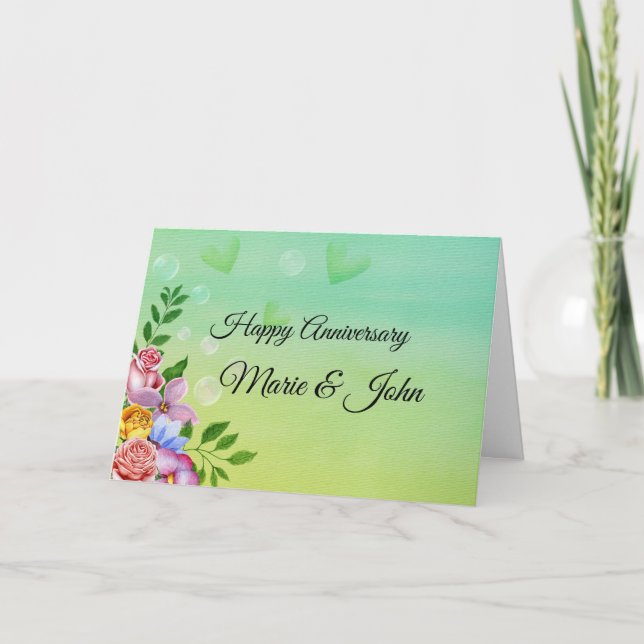 Beautiful Flowers Anniversary - Blank Note Card (Front)
