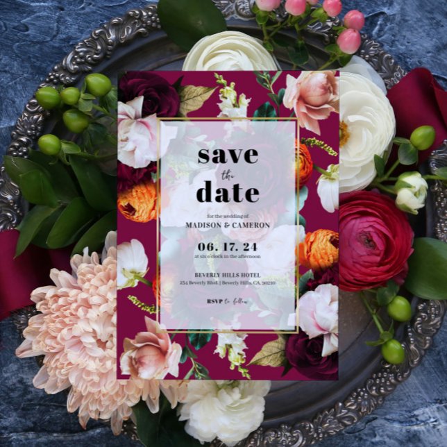 Beautiful Flowers Background Wedding Save The Date Invitation (Creator Uploaded)