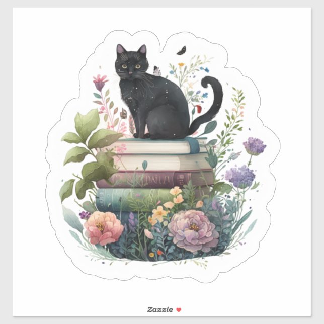 Beautiful Flowers Books and a Cat (Sheet)