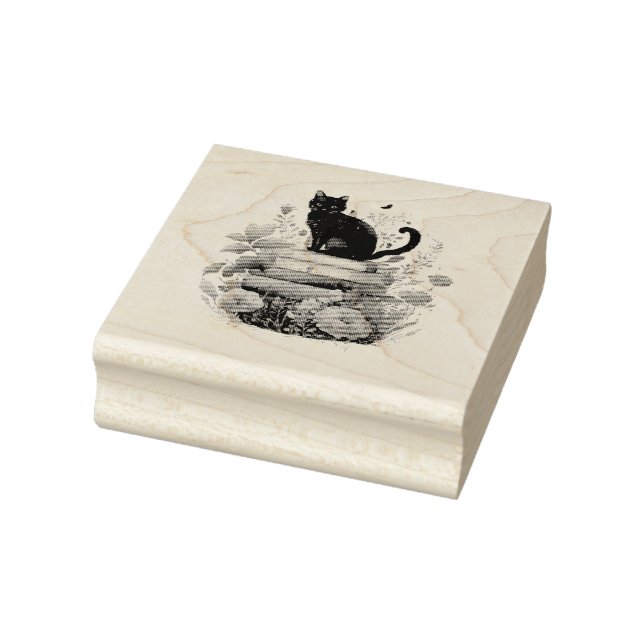 Beautiful Flowers Books and a Cat Rubber Stamp (Stamp)