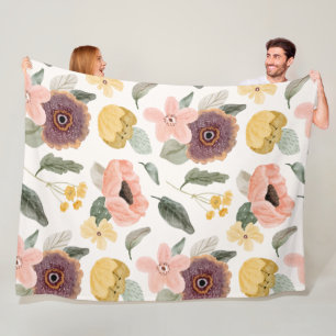 Beautiful flowers Cute l White and pink watercolor Fleece Blanket