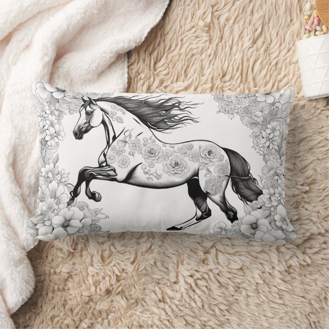 Beautiful Flowers & Horse Colour Your Own Lumbar Cushion (Blanket)