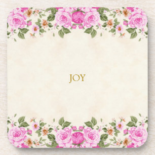 Beautiful Flowers & Joy Text Coaster