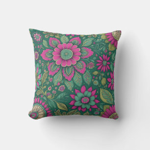 Beautiful Flowers Mandala Blossoms pink green Cushion