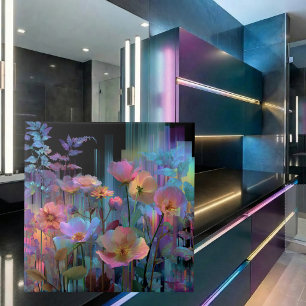 Beautiful flowers neon art tile