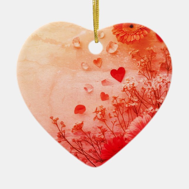 Beautiful Flowers on a Pink Valentines Day Tree Ceramic Tree Decoration (Front)