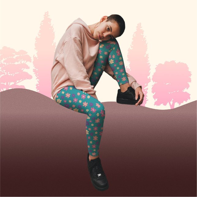 Beautiful Flowers on dark green background Pattern Leggings (Creator Uploaded)