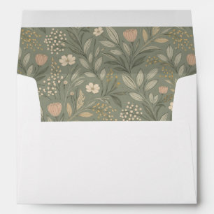 Beautiful Flowers on Sage Green Earthy Tone Envelope