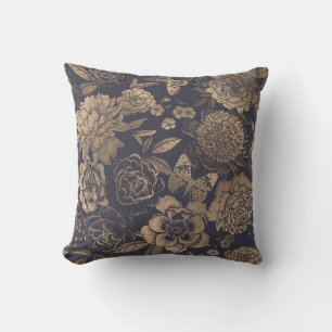 Beautiful flowers peonies, roses and butterflies.  cushion