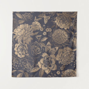 Beautiful flowers peonies, roses and butterflies.  tapestry