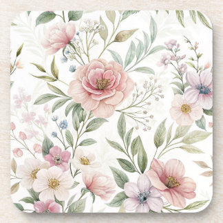Beautiful Flowers Pink Pattern Coaster