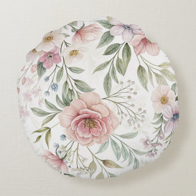 Beautiful Flowers Pink Patterns Round Cushion (Back)