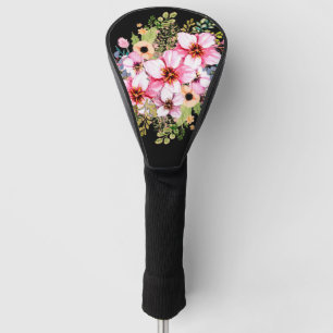 Beautiful Flowers Pop off Black Golf Head Cover