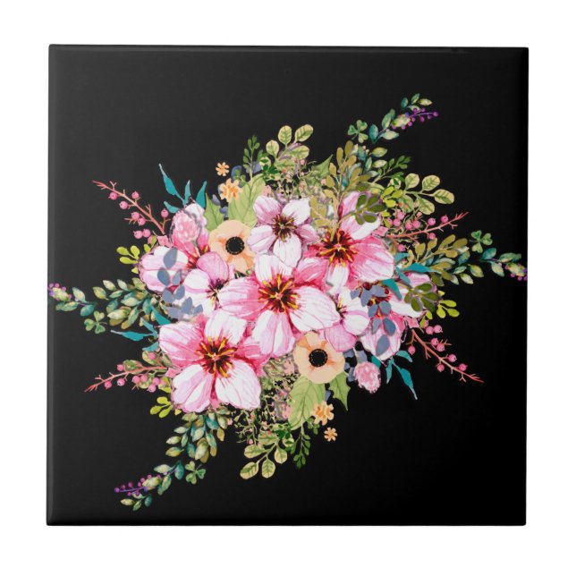 Beautiful Flowers Pop off Black Tile (Front)