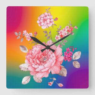 Beautiful flowers square wall clock