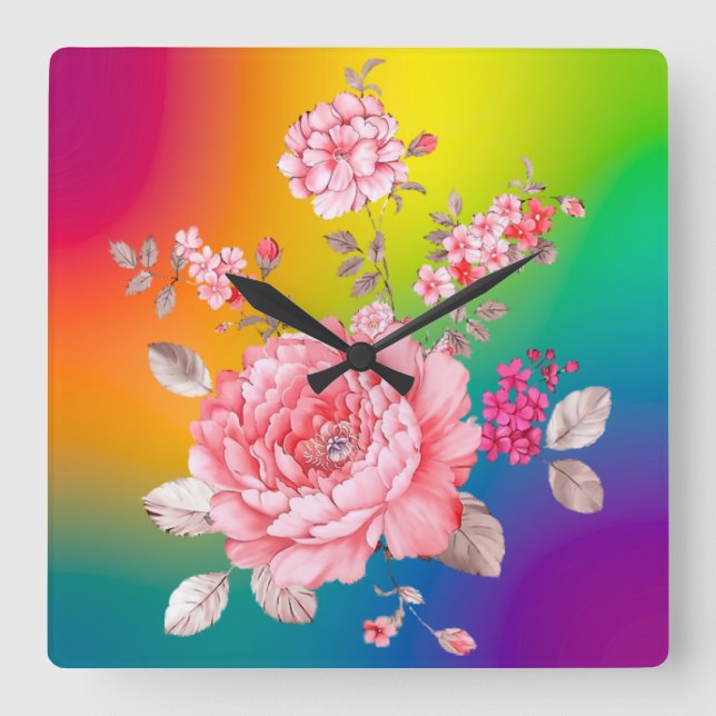 Beautiful flowers square wall clock (Front)
